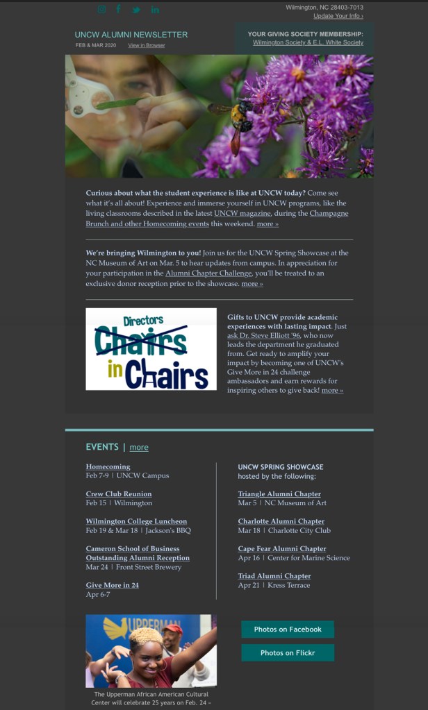 Image of alumni e-newsletter in dark mode